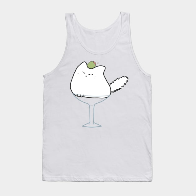 Martini Cocktail Drink Cat White Fluffy Anime Kawaii Minimal Funny Neko Tank Top by Marinaaa010